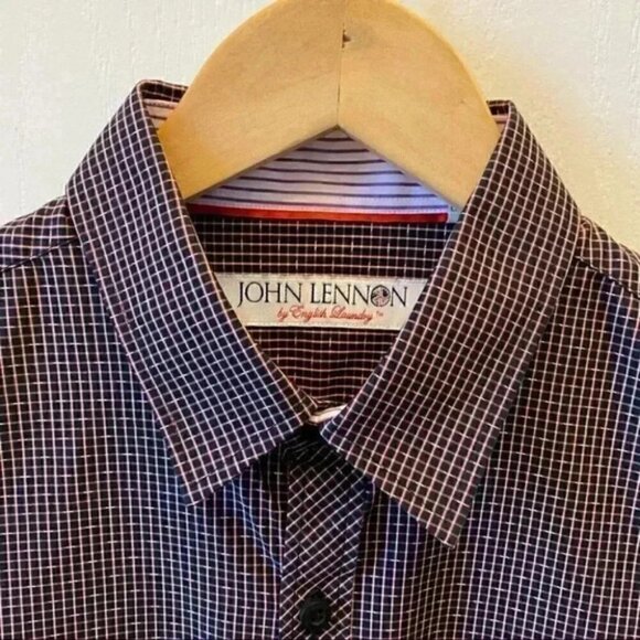 English Laundry John Lennon Plaid Button Down Long Sleeve Shirt Black Red Small - Picture 5 of 16